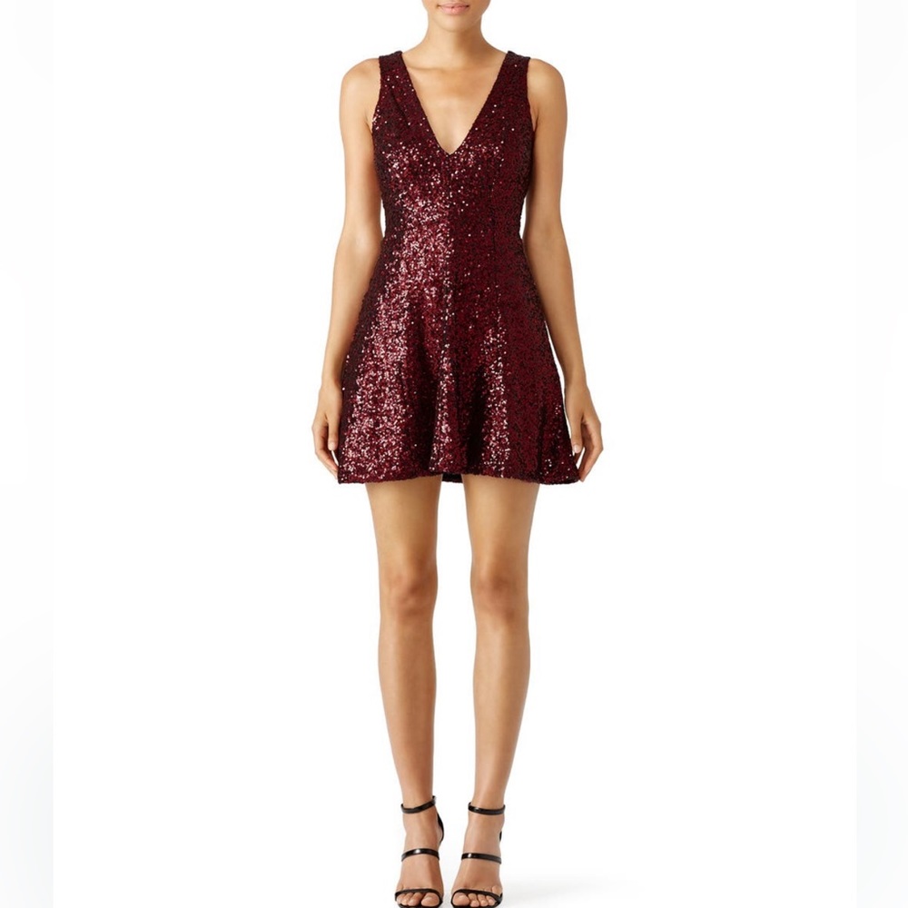 Slate & Willow Red Sequin Shimmy  V-Neck Dress Size M